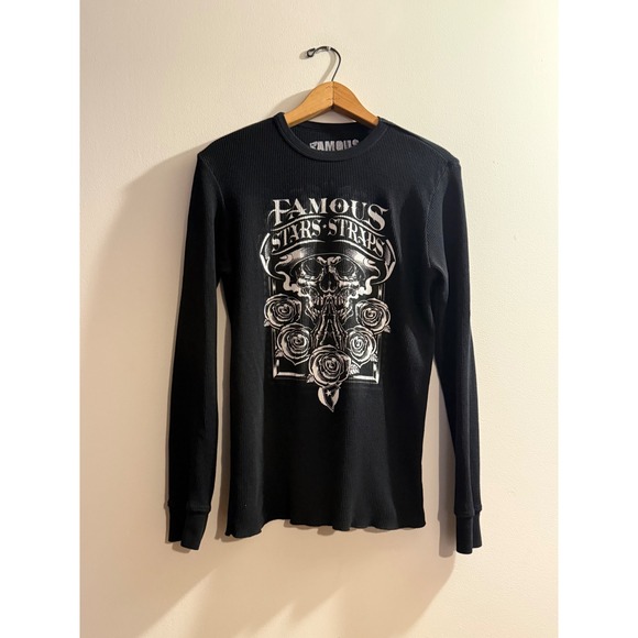 Famous Stars & Straps Other - Famous Stars and Straps Mens Black Thermal Long Sleeve Skull Rose Y2K Shirt M